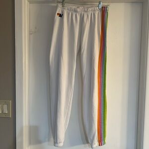 Aviator Nation women’s white 5 stripe bottoms. Size L.